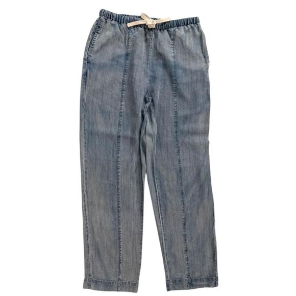 jane-and-delancey Pants - Jane + Delancey blue linen pants with elastic waistband and drawstring